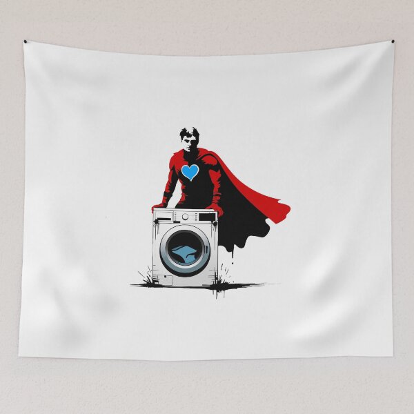 Item preview, Laundry Superhero - Urban Art Design with Red Cape and Blue Heart designed and sold by ObjCrea123.