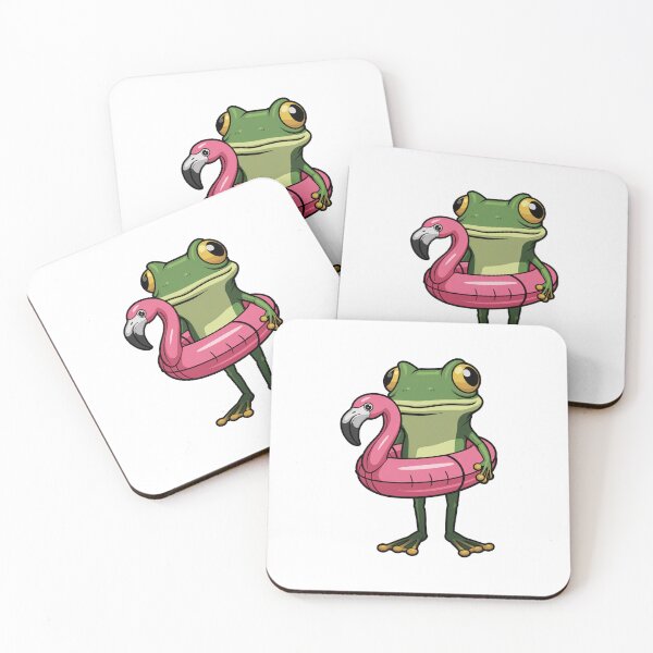 Item preview, green frog with pink flamingo-shaped inflatable ring designed and sold by MonkiFlipp.