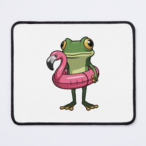 Item preview, green frog with pink flamingo-shaped inflatable ring designed and sold by MonkiFlipp.