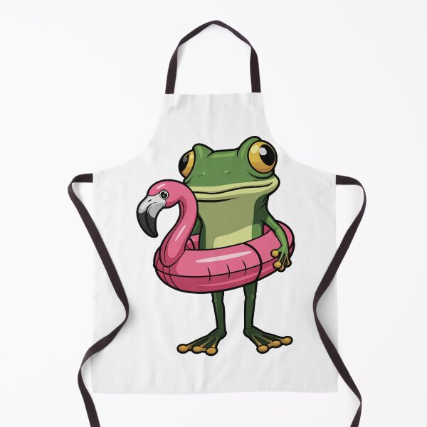 Item preview, green frog with pink flamingo-shaped inflatable ring designed and sold by MonkiFlipp.