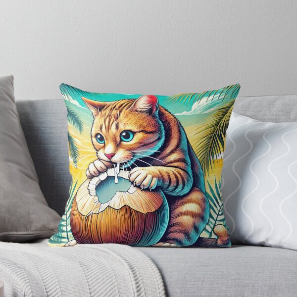 Item preview, Coconut Logic Decoded. Ginger Tabby Cat Eating Coconut designed and sold by Tiszert.