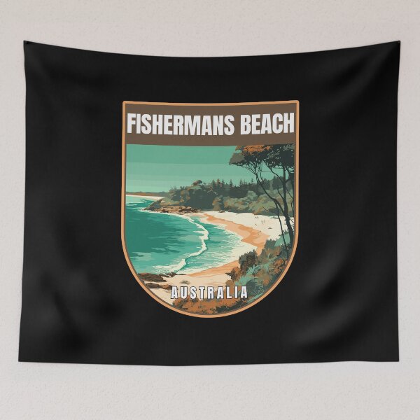 Item preview, Fishermans Beach in New South Wales Australia Retro Travel Art Badge designed and sold by MaateoDesign.