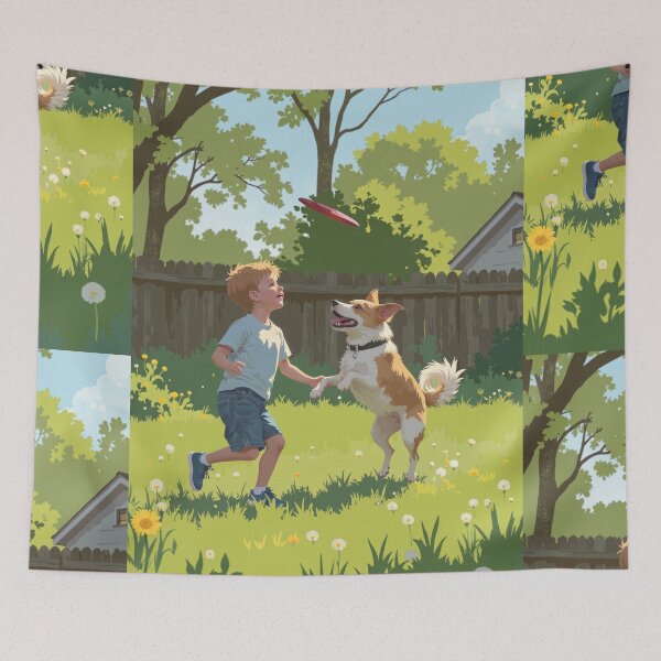 Item preview, Joyful leap a doggy dance among daisies designed and sold by MadeByHaresShop.