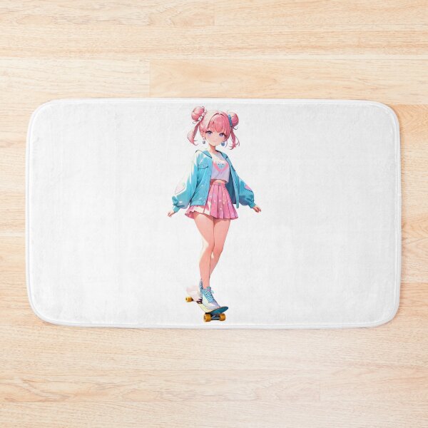 Item preview, Blue Jacket, Pink Skirt Kawai on Skateboard designed and sold by PING 999 STUDIO.