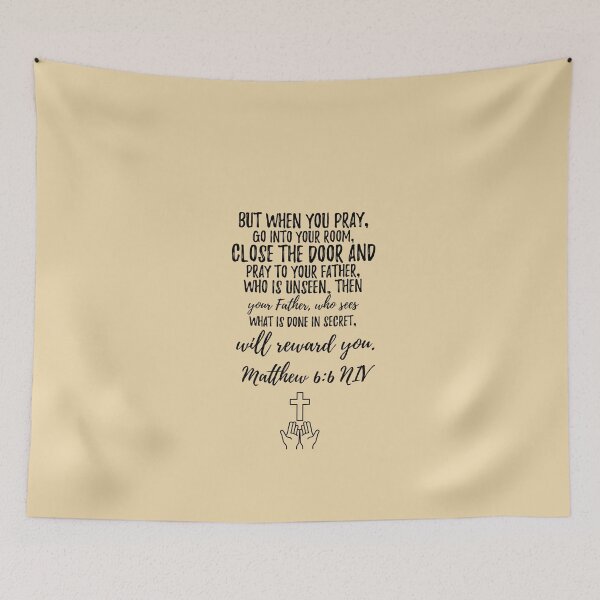 Item preview, Diseño tipográfico de Mateo 6:6 con manos en oración. designed and sold by Our Bible Journey.