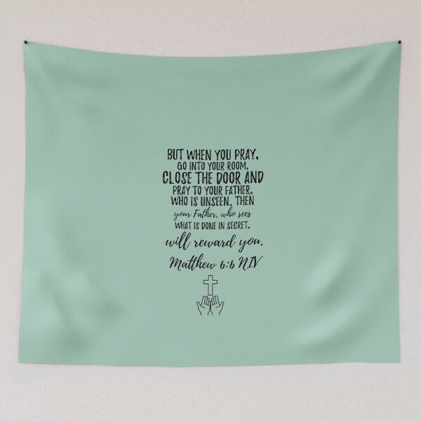 Item preview, Diseño tipográfico de Mateo 6:6 con manos en oración. designed and sold by Our Bible Journey.