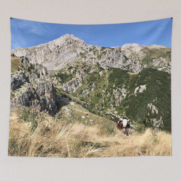 Item preview, Alpine Summer Landscape with Cow in the Mountains designed and sold by Quoppidou.