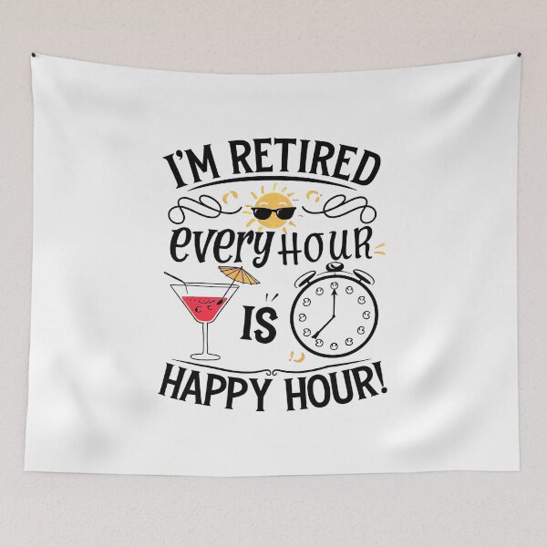 Item preview, I'm Retired - Every Hour Is Happy Hour! Retro Clock and Minimalist Lettering in Black - Retirement Gift - For T-Shirt, Hoodie, Mug and More designed and sold by MUGpro.