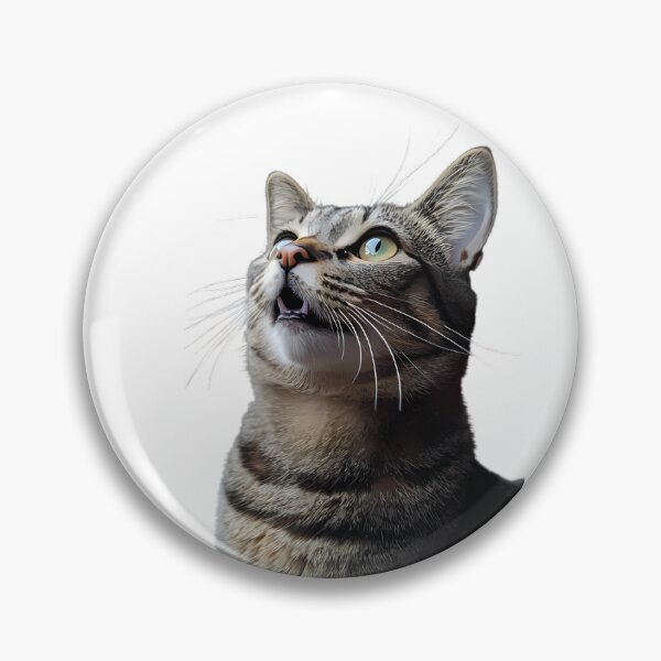 Item preview, Copy of a close-up of a greycat with soft, fluffy fur and large, expressive green eyes looking upward with curiosity and wonder designed and sold by TJprint.