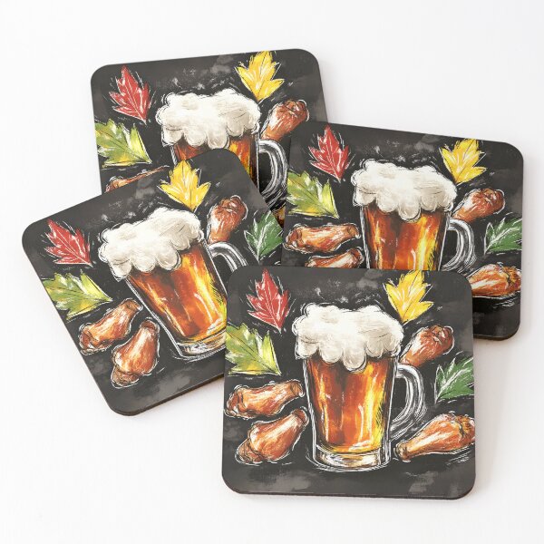 Item preview, Frothy Mug of Beer with Crispy Chicken Drumsticks and Autumn Leaves Tasty Pub Food designed and sold by OlfactoART Studio.