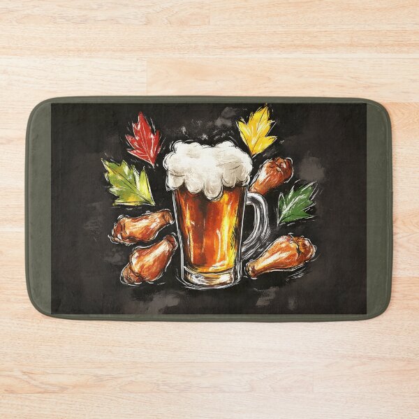 Item preview, Frothy Mug of Beer with Crispy Chicken Drumsticks and Autumn Leaves Tasty Pub Food designed and sold by OlfactoART Studio.