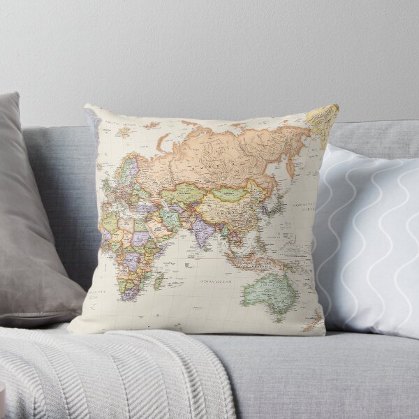 Vintage Map Cushion (Australia, Asia, Europe & Africa) Throw Pillow
