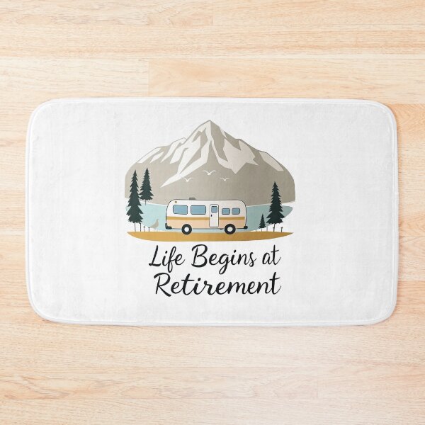 Item preview, Life Begins with Retirement: Caravan, Road and Mountain in a Minimalist Design - Retirement Gift - Blue and Brown - For T-Shirt, Hoodie, Mug and More designed and sold by MUGpro.