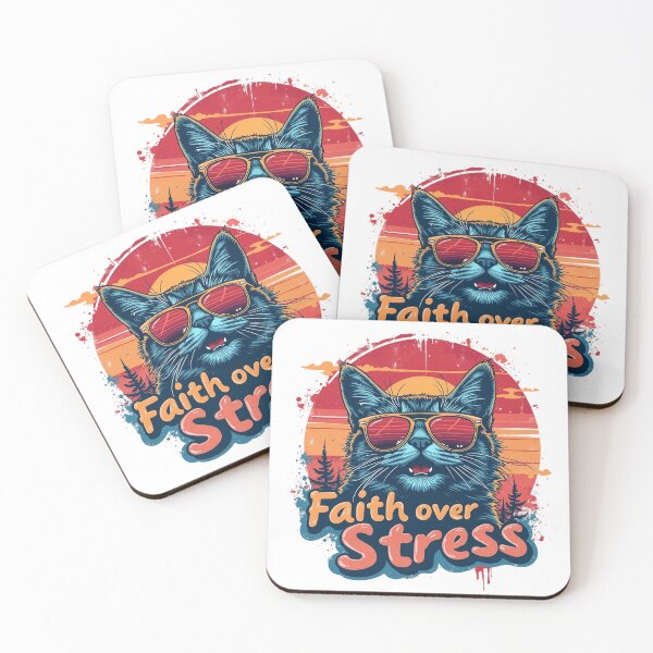 Item preview, Faith Over Stress, Cute Cat Wearing Sunglasses Art designed and sold by Faithloveshop.