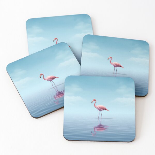 Item preview, One flamingo standing peacefully alone in the water by cloudy sunset designed and sold by anytka.