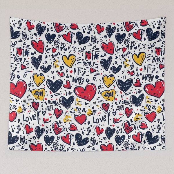 Item preview, Abstract love pattern with red, blue, and yellow hearts designed and sold by Piotrek0001.