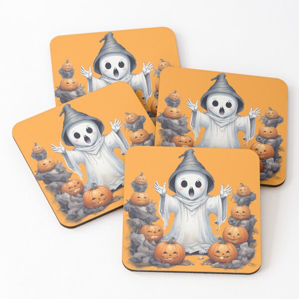 Item preview, Naughty Little Ghost On Halloween: White Baby Ghost Giving A Scare Surrounded By Pumpkins On Rocks - For T-shirt, Hoodie, Mug And Others designed and sold by MUGpro.