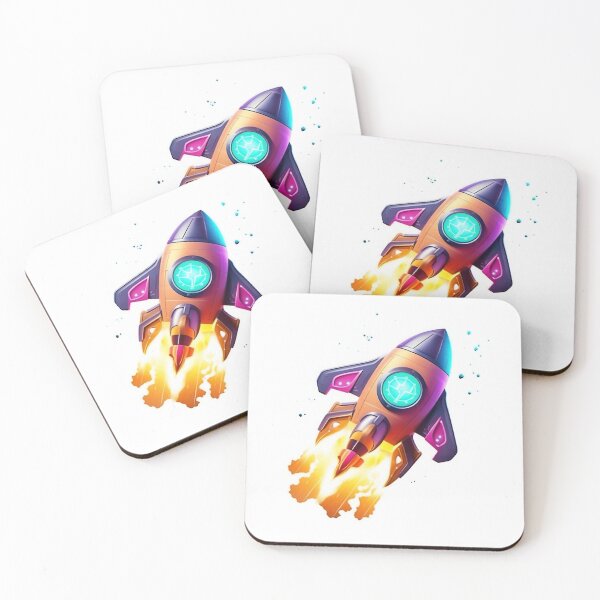 Item preview, Cartoon-style minimal spaceship rocket icon. Toy rocket upswing, spewing smoke and flame designed and sold by anytka.