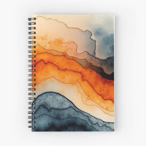 Item preview, Wave orange navy marbled abstract, alcool ink, patterns that mimic the fluidity of water or the veining found in natural stone like marble or agate designed and sold by Collagedream.