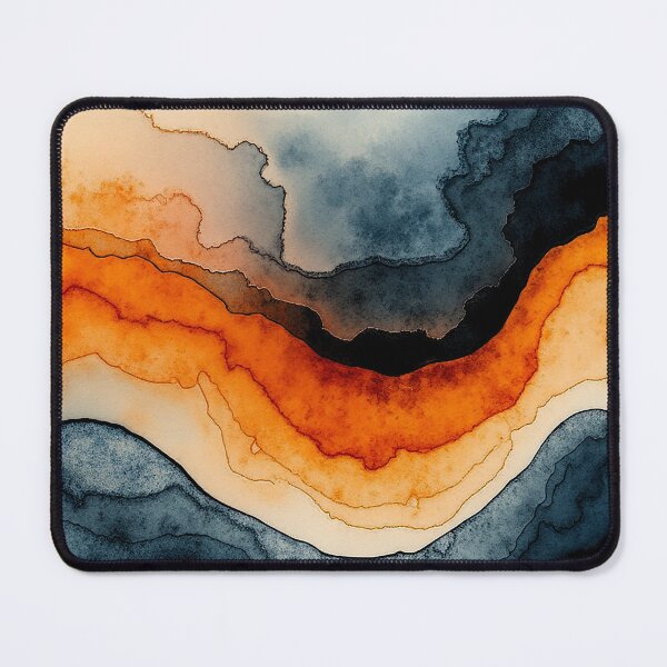 Item preview, Wave orange navy marbled abstract, alcool ink, patterns that mimic the fluidity of water or the veining found in natural stone like marble or agate designed and sold by Collagedream.