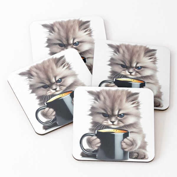 Item preview, An angry little kitten / cat with a cup of black coffee. designed and sold by Vetagio.