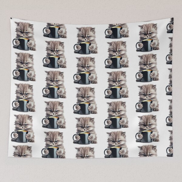 Item preview, An angry little kitten / cat with a cup of black coffee. designed and sold by Vetagio.