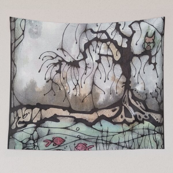 Item preview, Fish and Owl painting designed and sold by Nikolai Bird.