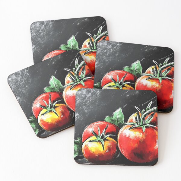 Item preview, Bright Red Tomatoes with Green Leaves Dynamic Contrast Against a Shadowy Background designed and sold by OlfactoART Studio.