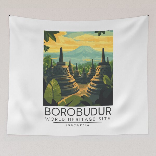 Item preview, A Vintage Travel Poster of Borobudur - Indonesia designed and sold by GoodOldVintage.