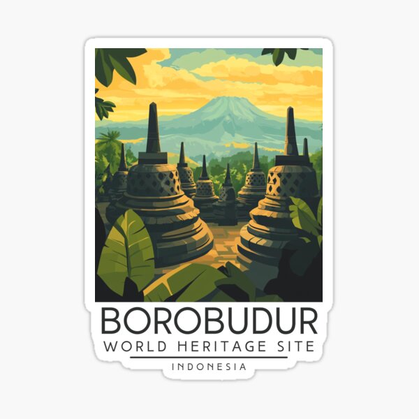Vista previa del artículo con la obra «Póster de viaje vintage de Borobudur, Indonesia», diseñado y vendido por GoodOldVintage.