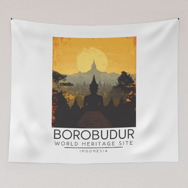 Item preview, A Vintage Travel Poster of Borobudur - Indonesia designed and sold by GoodOldVintage.