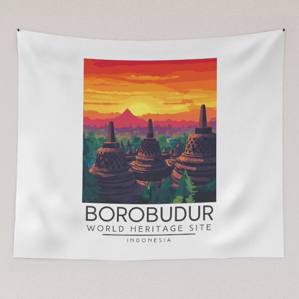 Item preview, A Vintage Travel Poster of Borobudur - Indonesia designed and sold by GoodOldVintage.