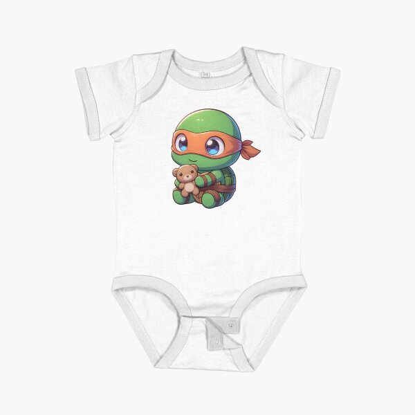 Item preview, TMNT Ninja Turtles Cute Baby Michelangelo Holding a Teddy Bear designed and sold by Delamoon.