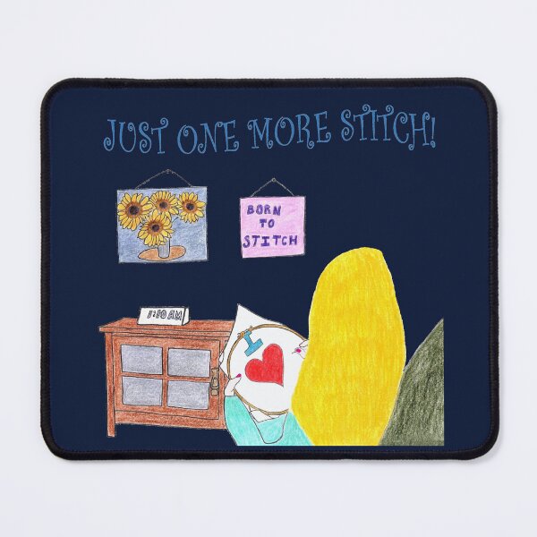 Item preview, Just One More Stitch! (Blonde with Dark Blue background) designed and sold by DeeDeee1970.