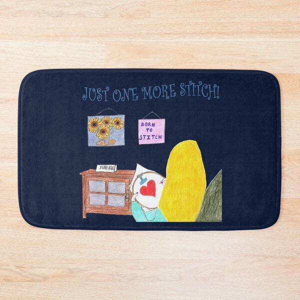 Item preview, Just One More Stitch! (Blonde with Dark Blue background) designed and sold by DeeDeee1970.