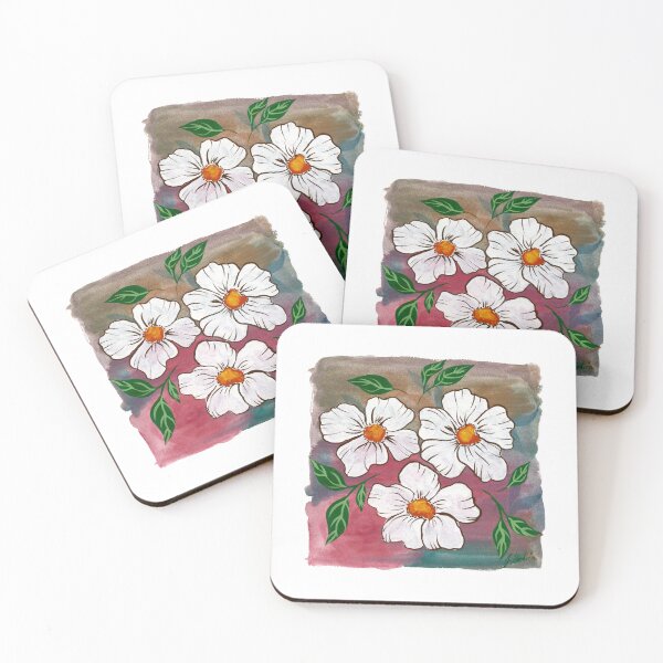 Item preview, Gouache all over floral painterly white and brow flowers in multi color background designed and sold by JasmineGDesigns.