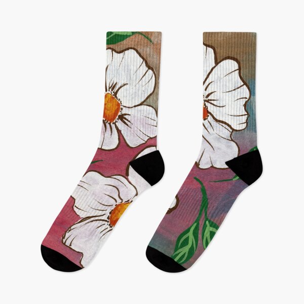 Item preview, Gouache all over floral painterly white and brow flowers in multi color background designed and sold by JasmineGDesigns.