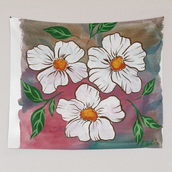 Item preview, Gouache all over floral painterly white and brow flowers in multi color background designed and sold by JasmineGDesigns.