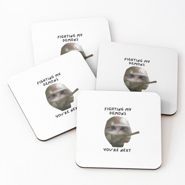 Item preview, cat army soldier fighting my demons you're next, funny meme designed and sold by nuttybear.