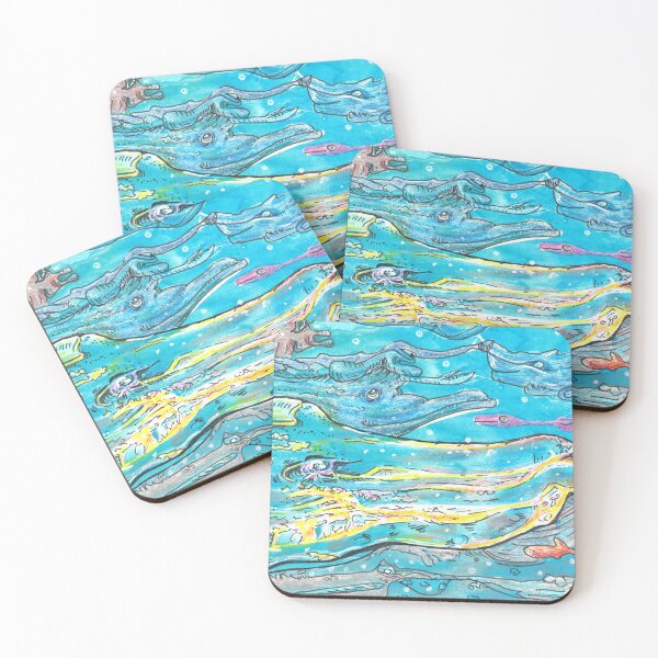 Item preview, Space whale in blues and yellow painting designed and sold by CrittersByLola.