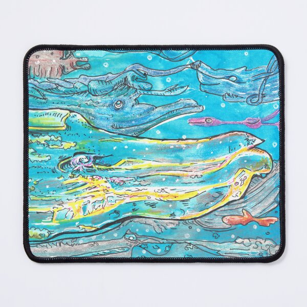 Item preview, Space whale in blues and yellow painting designed and sold by CrittersByLola.