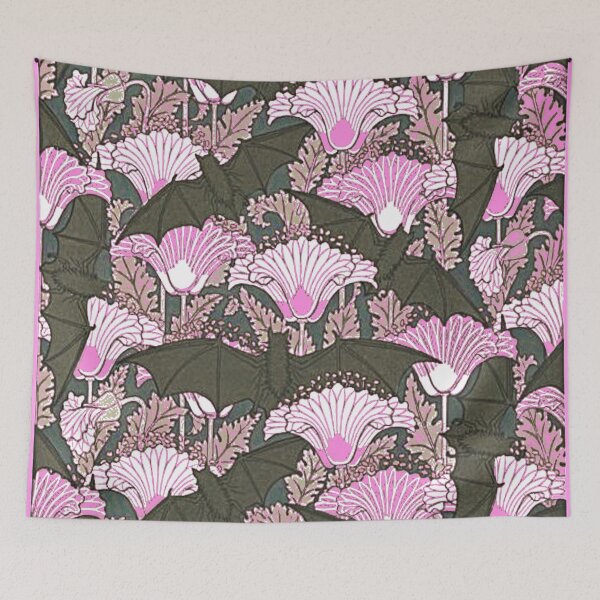 Item preview, VINTAGE GREY BATS & PINK LILIES ART designed and sold by sharlesart.