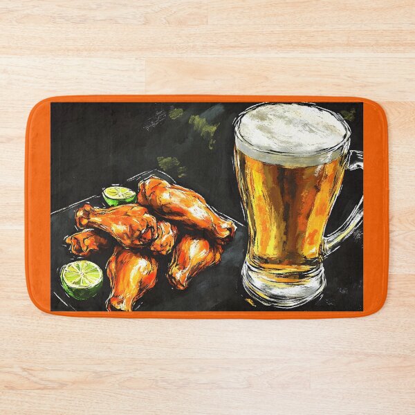 Item preview, Frothy Mug of Beer with Crispy Chicken Wings and Lime Slices Beer Snacks Delight designed and sold by OlfactoART Studio.