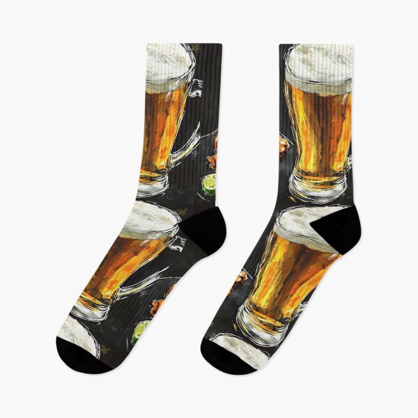 Item preview, Frothy Mug of Beer with Crispy Chicken Wings and Lime Slices Beer Snacks Delight designed and sold by OlfactoART Studio.