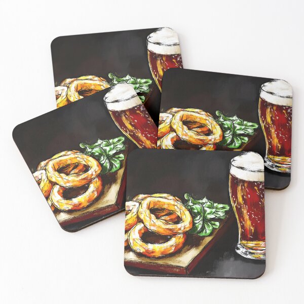 Item preview, Frothy Pint of Beer with Golden Onion Rings and Green Herb Garnish Beer Snacks Delight designed and sold by OlfactoART Studio.