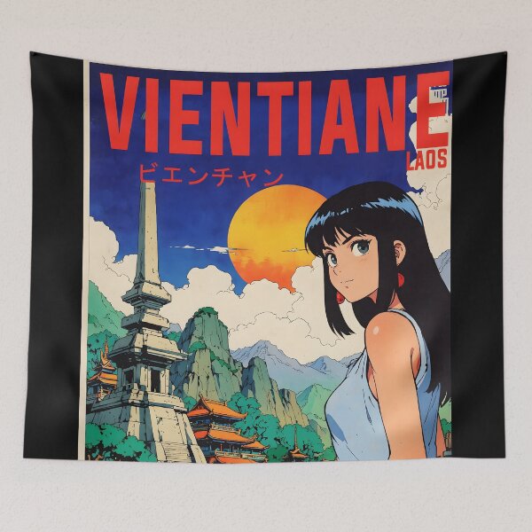 Item preview, Vientiane Laos Retro Anime Girl 80s Vintage Travel designed and sold by Retro-Anime9.