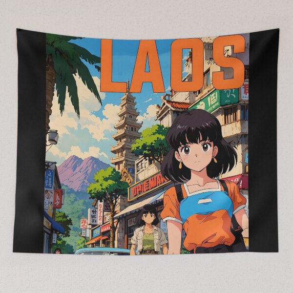 Item preview, Laos Retro Anime Girl 80s Vintage Travel designed and sold by Retro-Anime9.