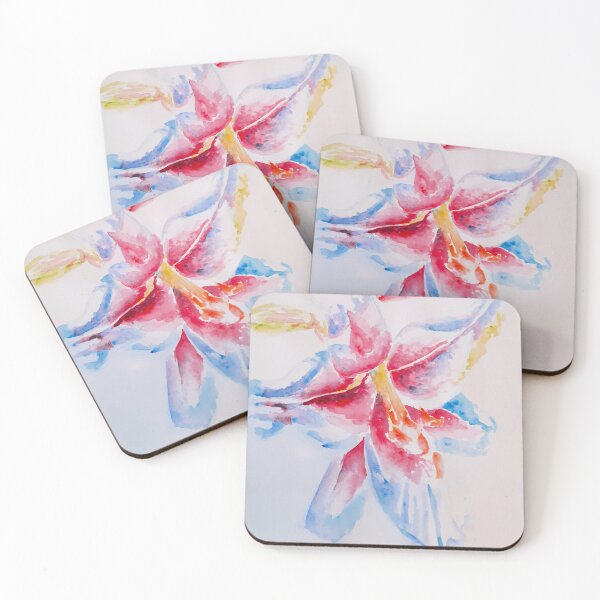 Item preview, Lily Watercolor Painting Pink Red Blue designed and sold by Sarah  Rajkotwala.