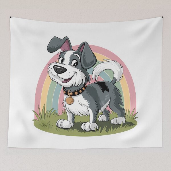 Item preview, Un perro Fox Terrier sonriendo detrás de un arco iris designed and sold by P2Genies.