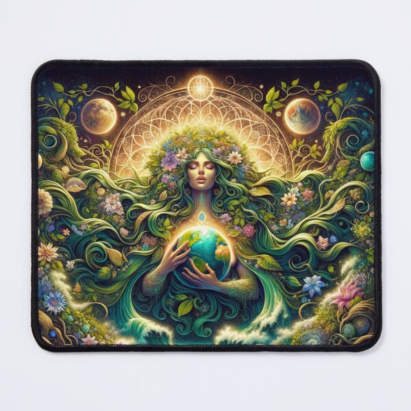 Item preview, Mother Earth Gaia Art - Vibrant Nature Goddess with Flowers and Planet Earth - Eco-Inspired Boho Design for Wall Décor designed and sold by AnalajiaDesigns.